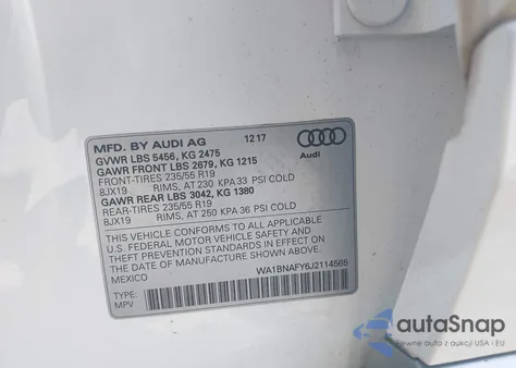 2018 Audi Q5 2.0T Premium/2.0T Tech Premium z USA, uszkodzony, nr VIN WA1BNAFY6J2114565